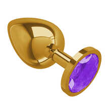 Анальная втулка Gold большая с фиолетовым кристаллом, золотистая