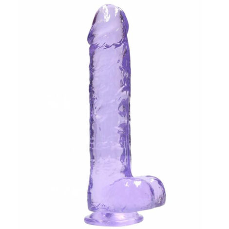 Фалоимитатор прозрачный с мошонкой на присоске Realrock Crystal Clear Dildo 9, фиолетовый