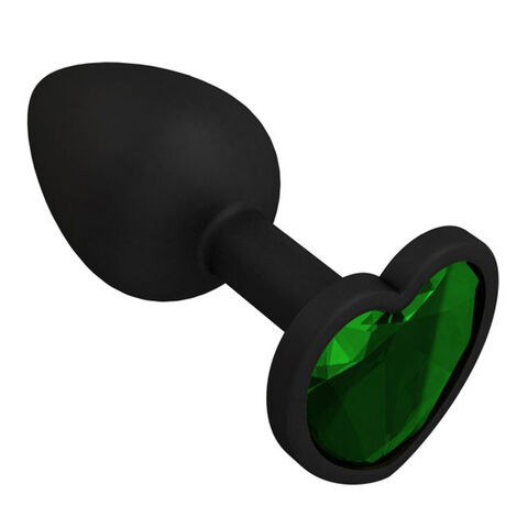 Анальная втулка силиконовая с зеленым кристаллом в форме сердца Джага-Джага, черная