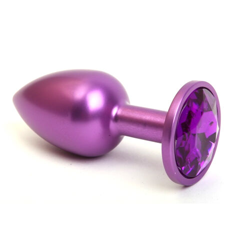 Анальная пробка металл фиолетовая с фиолетовым стразом