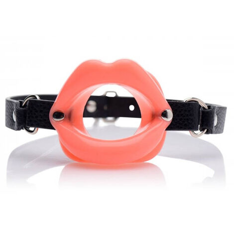Кляп-расширитель в форме губ Master Series, черно-розовый