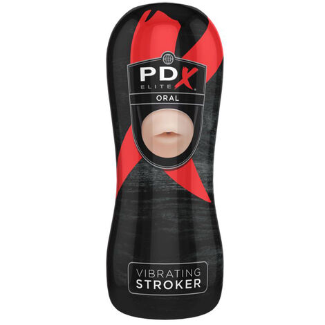 Мастурбатор ротик с вибрацией PDX Elite Vibrating Oral Stroker, черно-красный