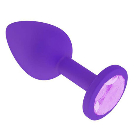 Анальная втулка силиконовая с сиреневым кристаллом, фиолетовая