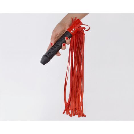 Кожаная плеть Ракета с фаллоимитатором, красно-чёрная