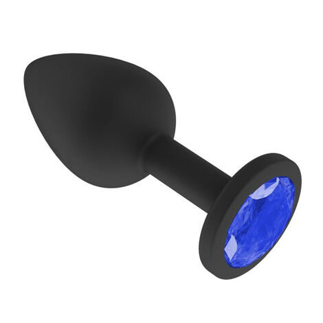 Анальная втулка силиконовая с синим кристаллом, черная