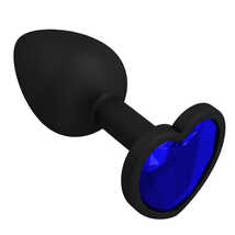 Анальная втулка силиконовая с синим кристаллом в форме сердца Джага-Джага, черная