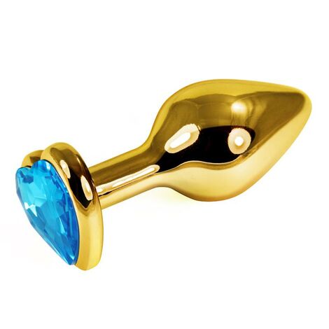 Анальная втулка Gold с голубым кристаллом в форме сердца, золотистая