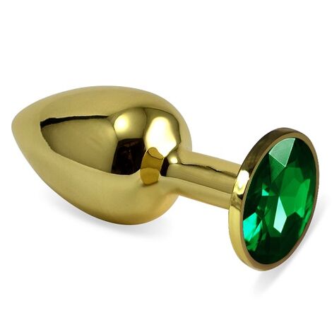 Анальная втулка Gold с зеленым кристаллом, золотистая