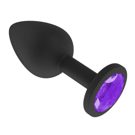 Анальная втулка силиконовая с фиолетовым кристаллом, черная