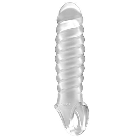 Увеличивающая насадка с кольцом для фиксации на мошонке No.32 Stretchy Penis Extensio, прозрачная