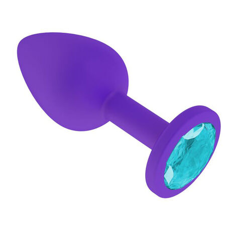 Анальная втулка силиконовая с голубым кристаллом, фиолетовая