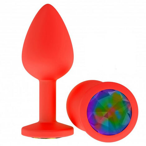 Анальная втулка силиконовая с разноцветным кристаллом Джага-Джага, красная