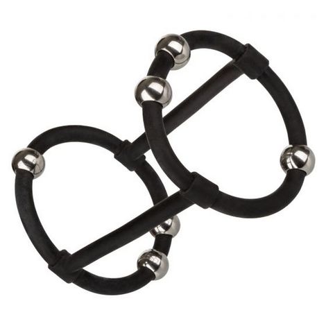 Эрекционное кольцо с стальными бусинами Steel Beaded Silicone Enhancer Cage, черное
