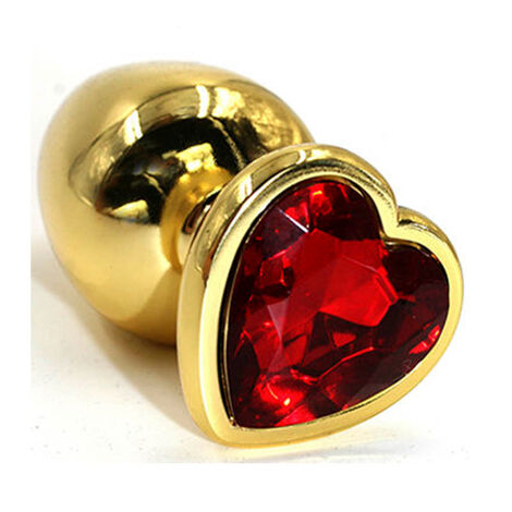 Анальная втулка Gold с красным кристаллом в форме сердца, золотистая