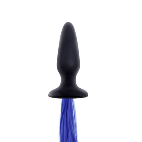 Анальная пробка с ярко-синим хвостом Unicorn Tails - Blue, черная