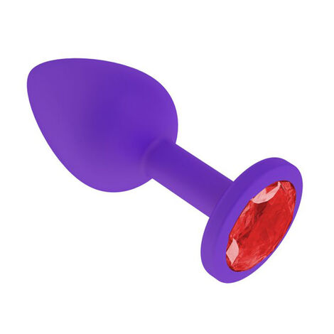 Анальная втулка силиконовая с красным кристаллом, фиолетовая
