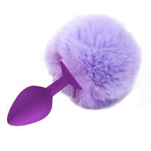 Фиолетовая анальная пробка с сиреневым заячьим хвостом - S