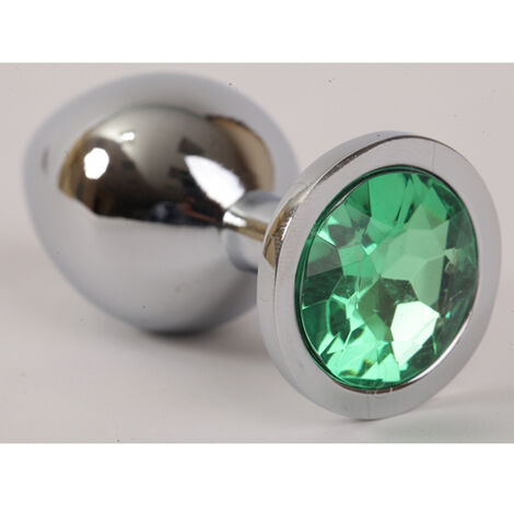 Анальная пробка с зеленым кристаллом, серебряная