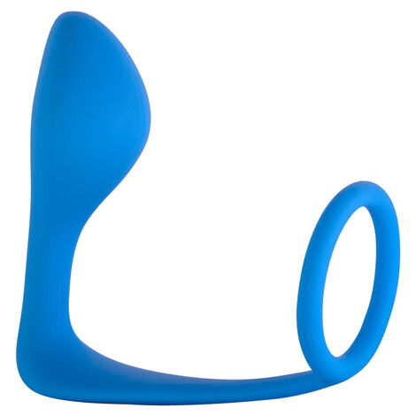 Анальный стимулятор с кольцом на пенис Button Anal Plug Blue, синий
