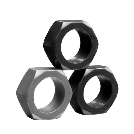 Набор из 3 эрекционных колец разного цвета в форме гаек, серо-черный