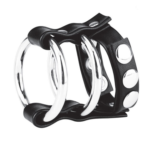 Двойное металлическое кольцо для пениса с ремешком для мошонки BlueLine, серебристо-черное