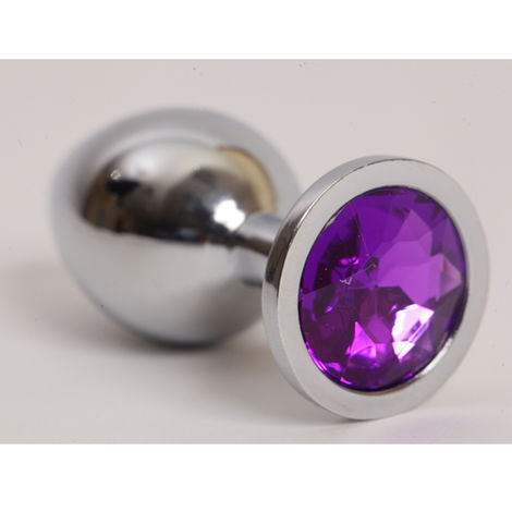 Анальная пробка серебрянная с фиолетовым кристаллом L