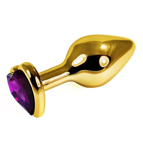 Анальная втулка Gold с фиолетовым кристаллом в форме сердца, золотистая