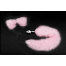 Анальная пробка с розовым хвостом и ушки на обруче Пикантные Штучки, серебристая