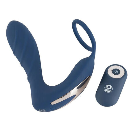 Вибростимулятор простаты с кольцом Vibrating Prostate Plug with Cock Ring, синий
