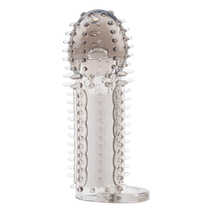 Насадка на пенис с шипами и кольцом для мошонки Superme Nubby Sleeve, прозрачная дымчатая
