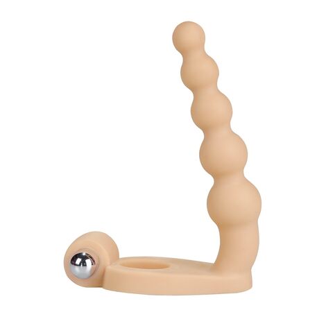 Насадка на пенис для двойного проникновения с вибрацией, The Ultra Soft Bead 6.5'", телесная