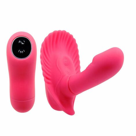 Клиторальный стимулятор с вагинальной пробкой с пультом ДУ, розовый