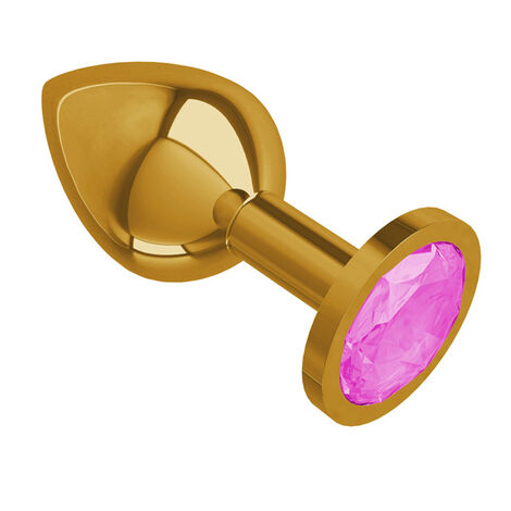 Анальная втулка средняя Gold с розовым кристаллом, золотистая