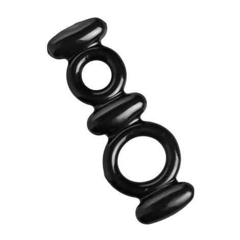 Эрекционное кольцо двойное Dual Stretch Trinity Vibes, черное