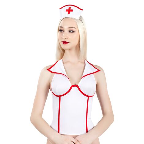 Костюм Верх Медсестра Pecado BDSM, корсет, головной убор, бело-красный, 44