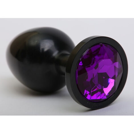 Анальная пробка металл черная с фиолетовым стразом