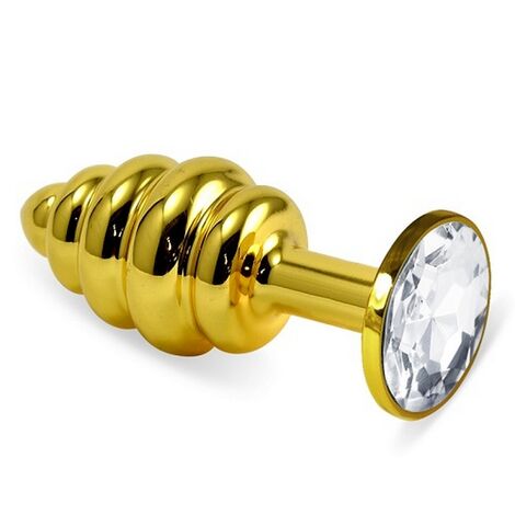 Анальная втулка Gold Spiral с прозрачным кристаллом, золотистая