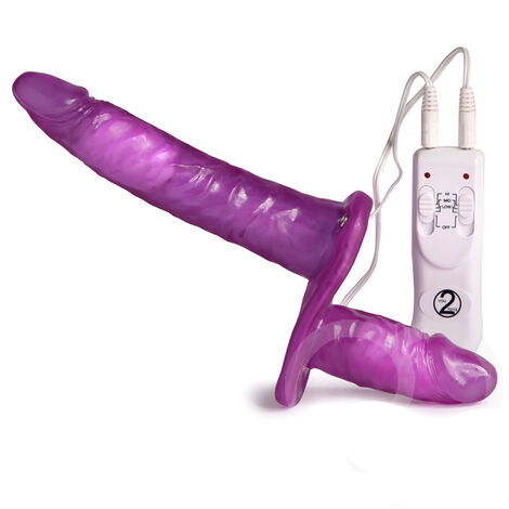 Двухсторонний женский страпон Vibrating Strap on Duo, фиолетовый