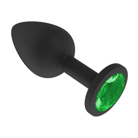 Анальная втулка силиконовая с зеленым кристаллом, черная