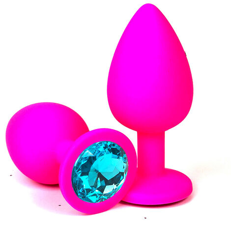 Розовая силиконовая пробка с голубым кристаллом - S
