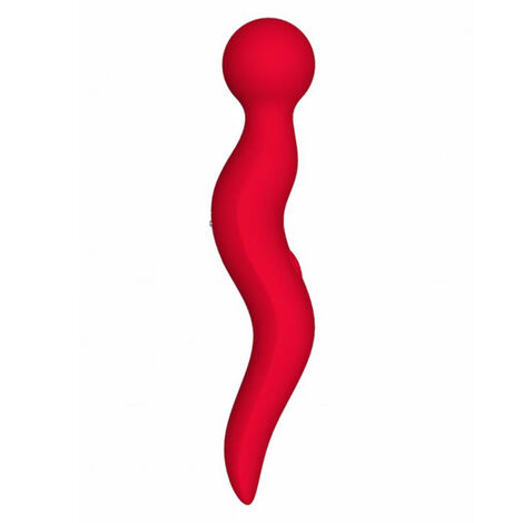 Вибромассажер с шаровидной головкой и волнистым стволом Wand Cassi, красный