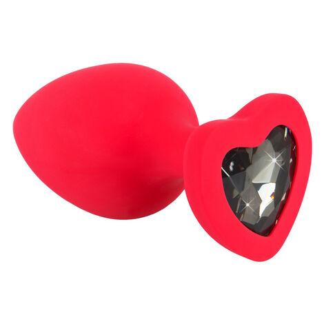 Анальная втулка силиконовая с кристаллом в виде сердечка You2Toys Silicone Plug, красная - L