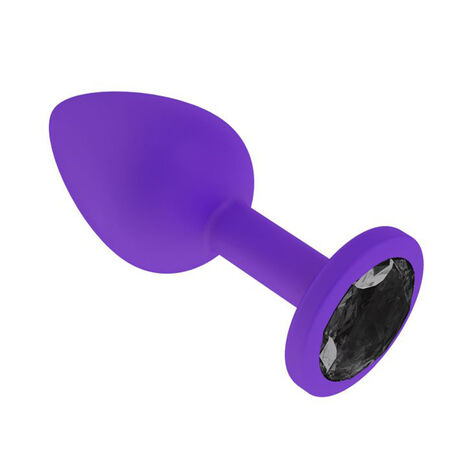Анальная втулка силиконовая с черным кристаллом, фиолетовая