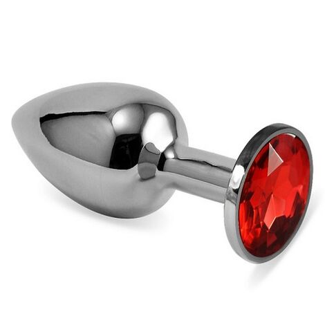 Анальная втулка Silver с красным кристаллом, серебристая