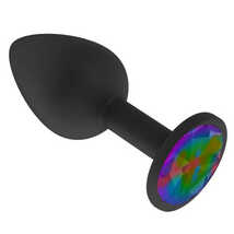 Анальная втулка силиконовая с разноцветным кристаллом Джага-Джага, черная