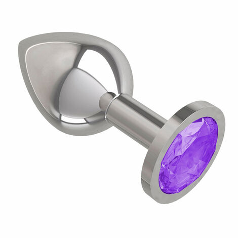 Анальная втулка средняя Silver с фиолетовым кристаллом, серебристая