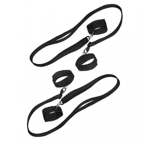 Бондажный набор на кровать наручники и наножники с лентами Джага-Джага, черный