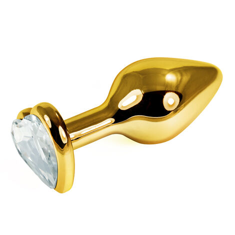 Анальная втулка Gold с прозрачным кристаллом в форме сердца, золотистая