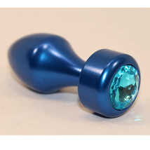 Анальная пробка металлическая с голубым стразом 7,8 см., синяя