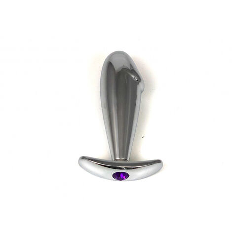 Анальная пробка металл, реальная головка фиолетовый кристалл, серебристый